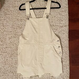 Free People Cream Short Overalls Lightweight Cotton